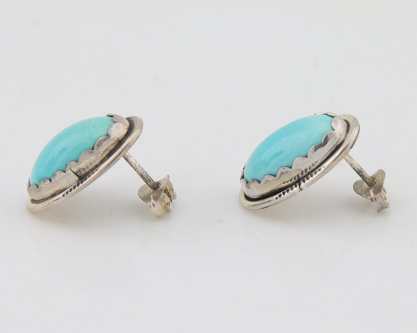 Navajo Earrings 925 Blue Kingman Turquoise Native American Artist C80s