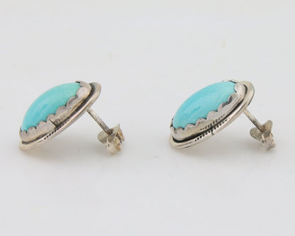 Navajo Earrings 925 Blue Kingman Turquoise Native American Artist C80s