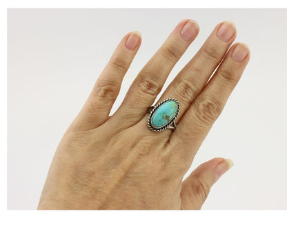 Navajo Ring 925 Silver Natural Kingman Turquoise Native American Artist C.80's