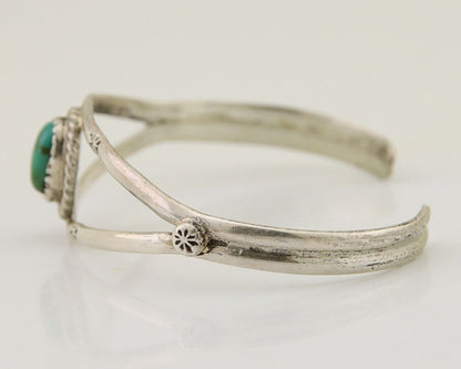 Navajo Hand Stamped Cuff Bracelet Turquoise 925 Silver Native American Artist
