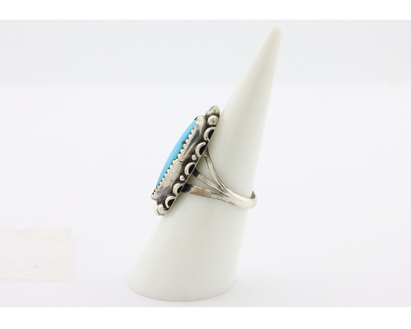 Navajo Ring .925 Silver Sleeping Beauty Turquoise Signed SkyStone Creations C80s