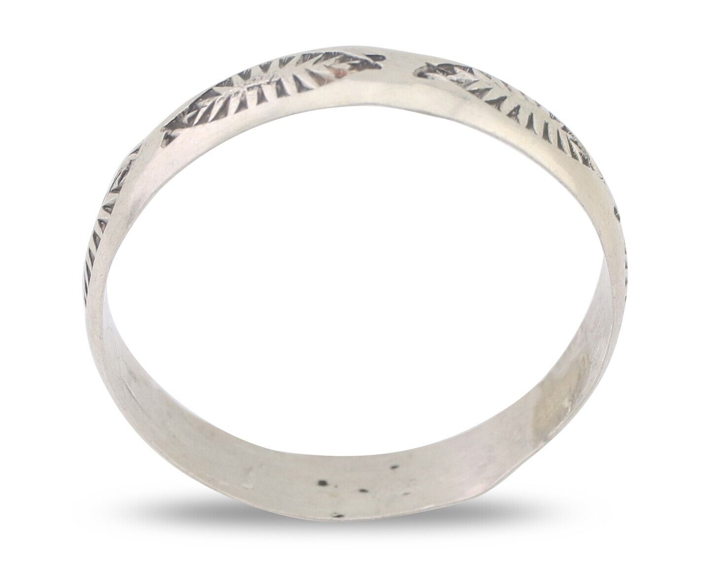 Navajo Hand Stamped Band 925 Silver 5.0 mm Signed Larry Chavez Size 13 C.80's