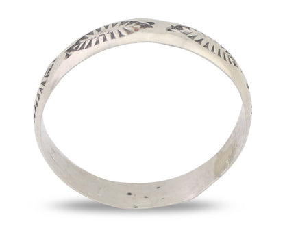 Navajo Hand Stamped Band 925 Silver 5.0 mm Signed Larry Chavez Size 13 C.80's
