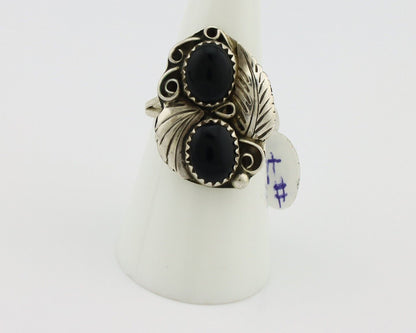 Navajo Ring 925 Silver Onyx Hand Stamped Artist Signed Tom Willeto C.80's