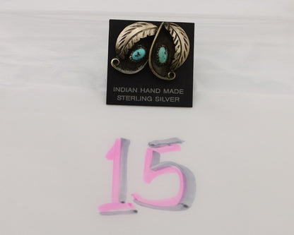 Navajo Earrings 925 Silver Natural Turquoise Native American Artist C.80's