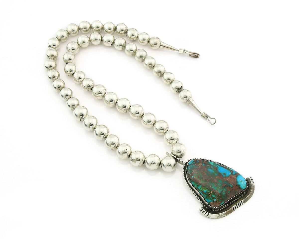 Navajo Necklace 925 Sterling Silver Nevada Turquoise Vintage 9mm 19in long C80s