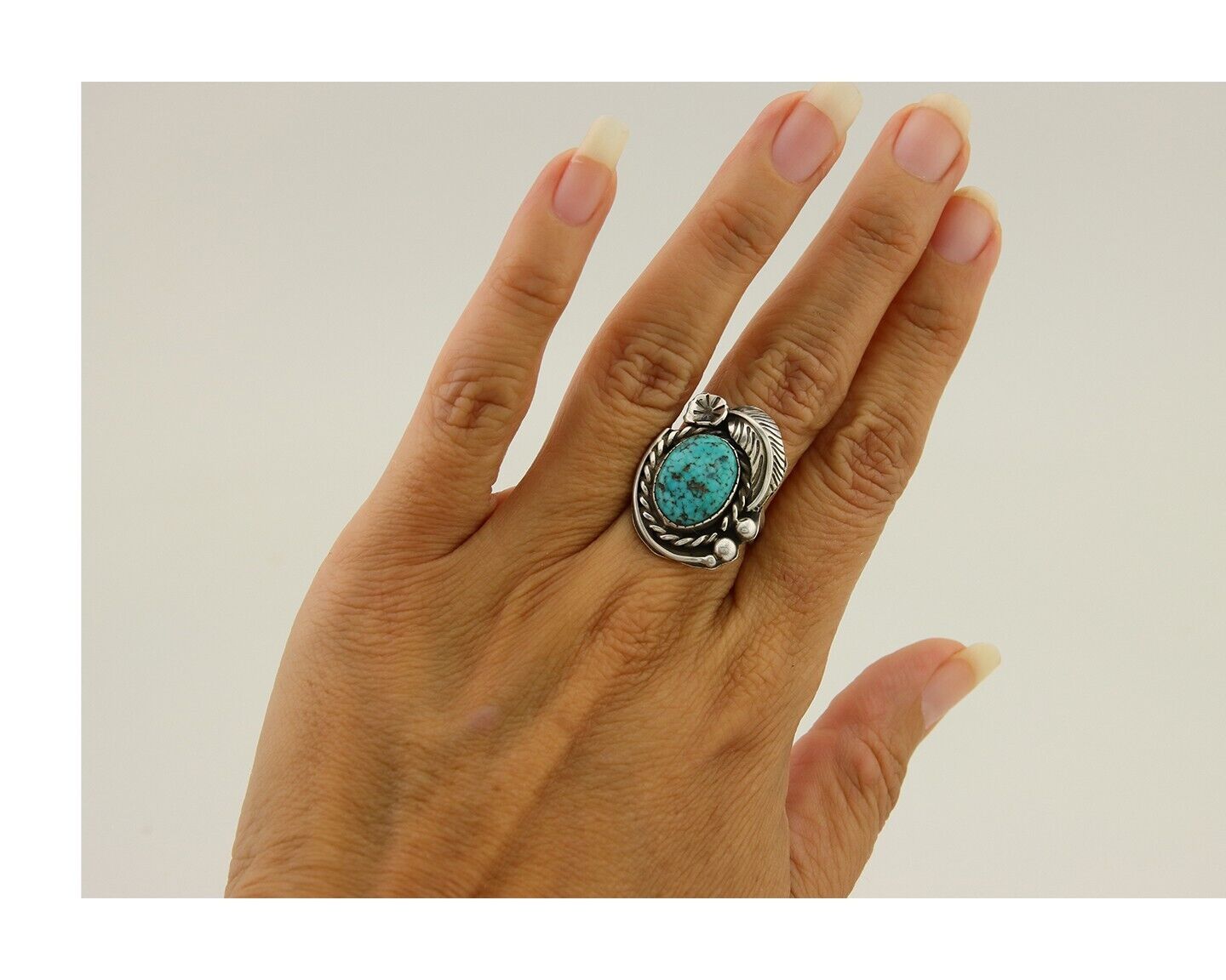 Navajo Ring 925 Sterling Silver Spiderweb Turquoise Artist Signed CW C.80's