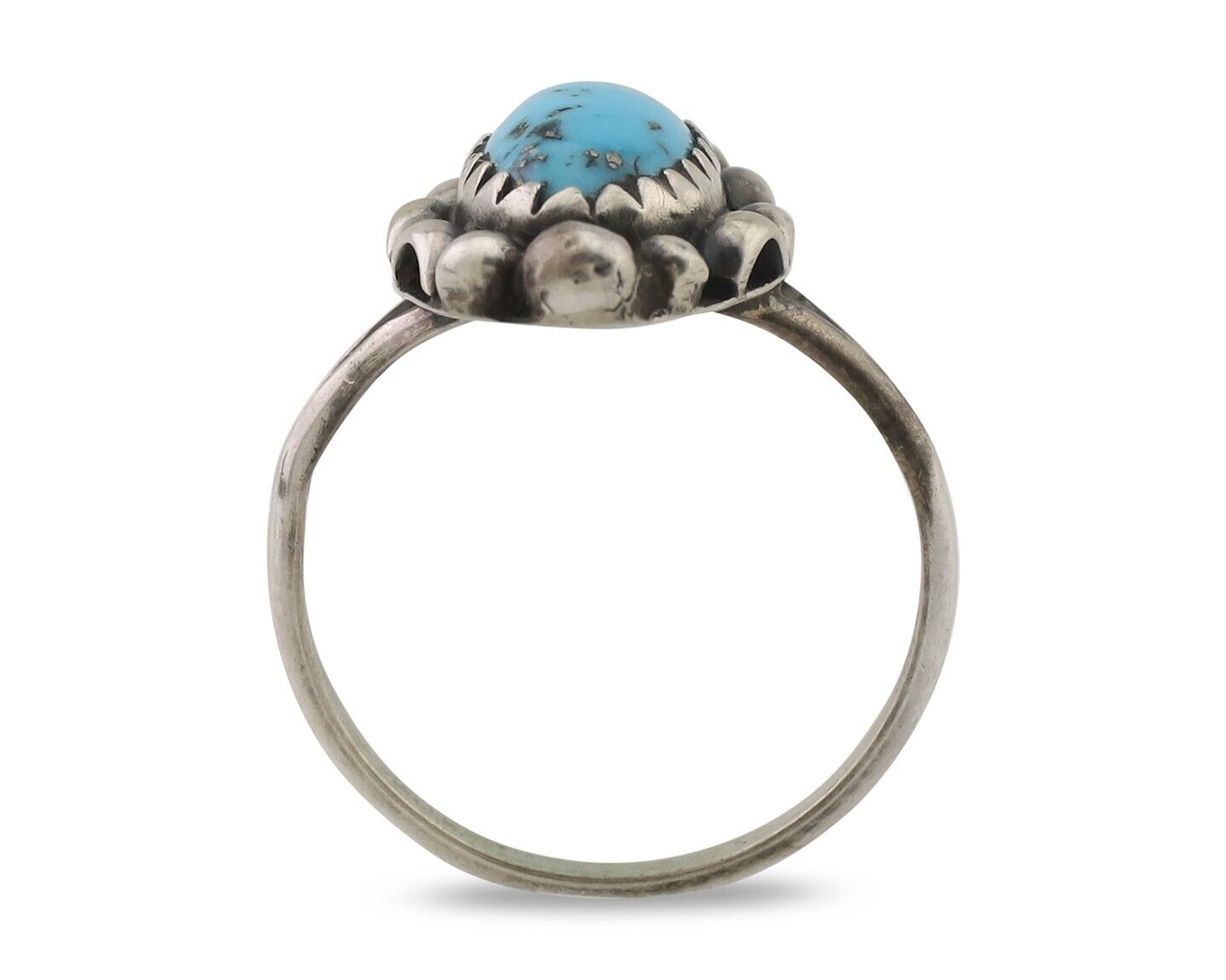 Navajo Ring 925 Silver Sleeping Beauty Turquoise Artist Signed SC C.80's
