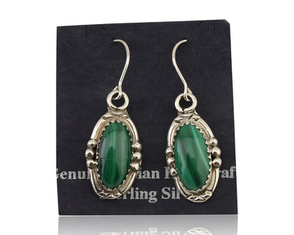 Navajo Earrings 925 Silver Natural Malachite Native American Artist C.80s