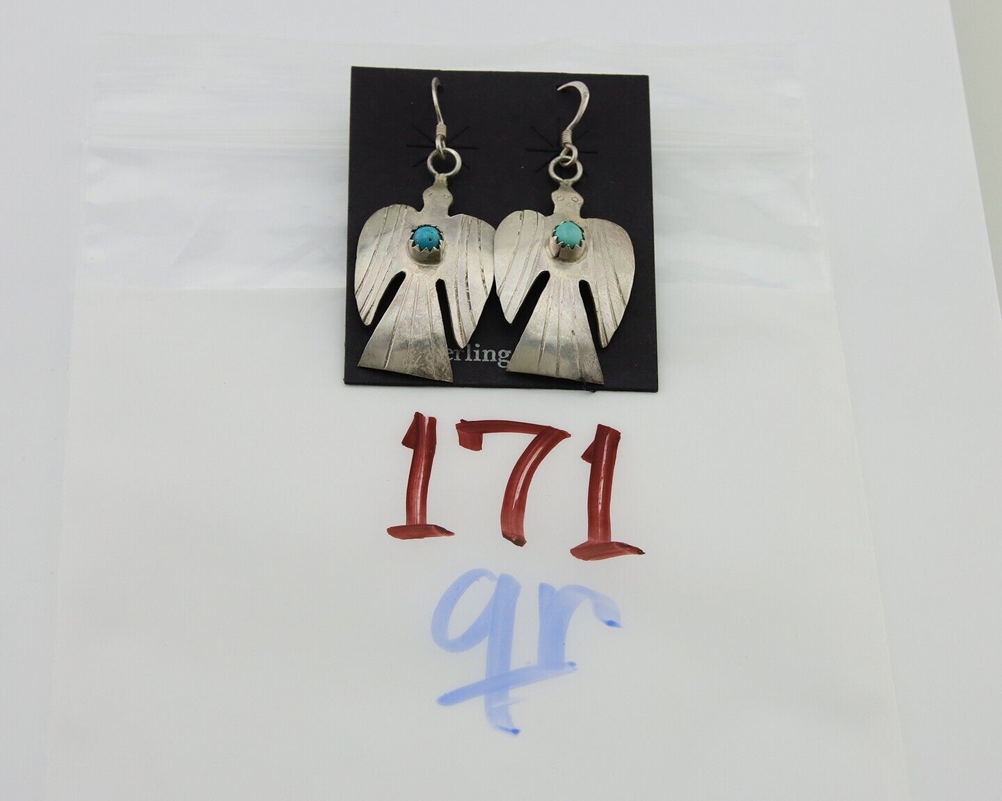 Navajo Thunderbird Earrings 925 Silver Natural Turquoise Native Artist C.80's