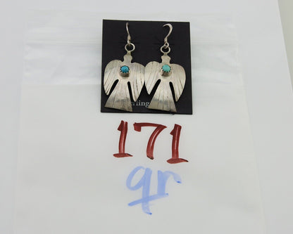 Navajo Thunderbird Earrings 925 Silver Natural Turquoise Native Artist C.80's
