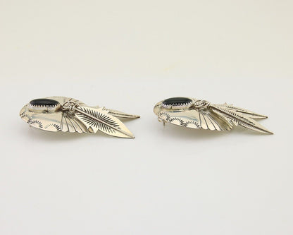 Navajo Handmade Earrings 925 Silver Onyx Native American Artist C.80's