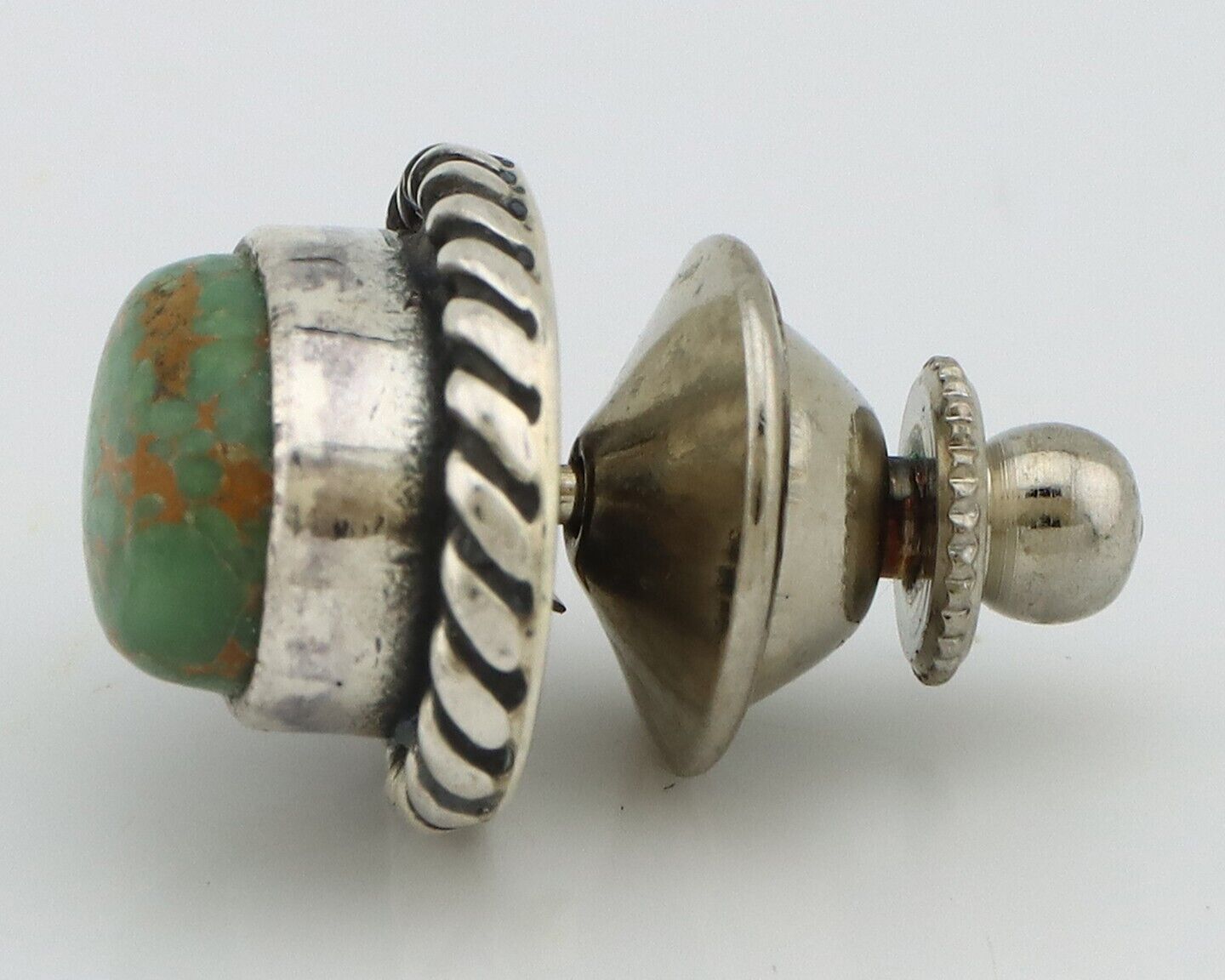 Navajo Tie Tack 925 Silver Natural Mined Turquoise Native American Artist C.80's
