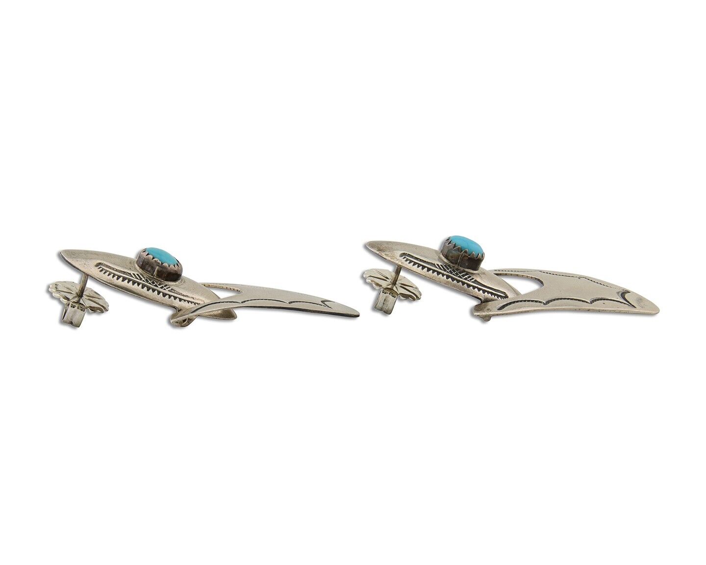 Navajo Dangle Earrings 925 Silver Natural Turquoise Native American Artist C80s