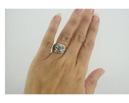 Navajo Ring 925 Silver Inlaid Turquoise Native American Artist C.80's Size 5.5