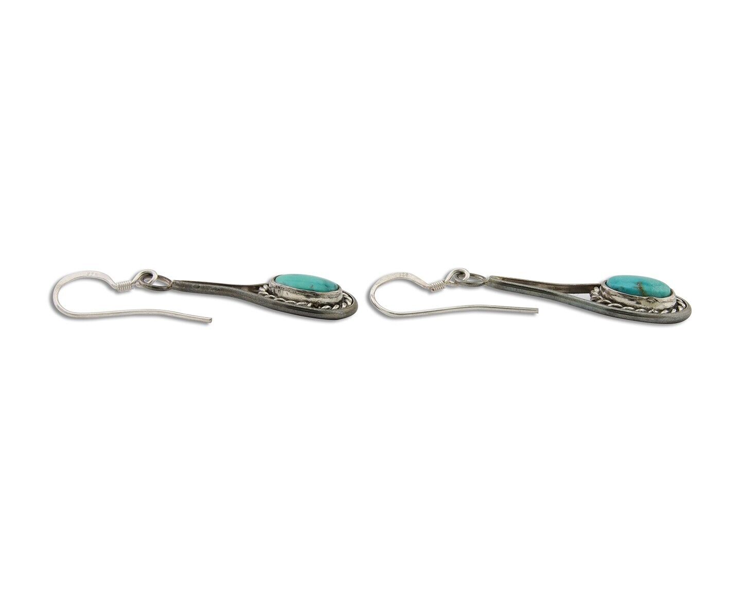 Navajo Dangle Earrings 925 Silver Natural Turquoise Native American Artist C.80s
