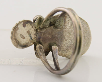 Navajo Handmade Ring 925 Silver Turquoise & Coral Native Artist C.80's