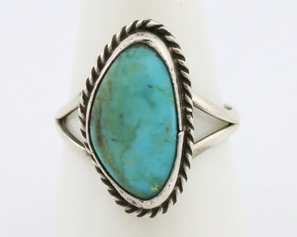 Navajo Ring 925 Silver Natural Turquoise Artist Signed Rabbit Stick C.80's