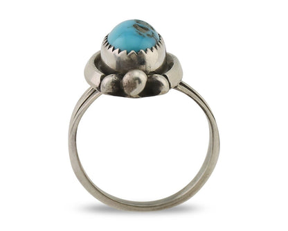 Navajo Ring 925 Silver Sleeping Beauty Turquoise Artist Signed SC C.80's