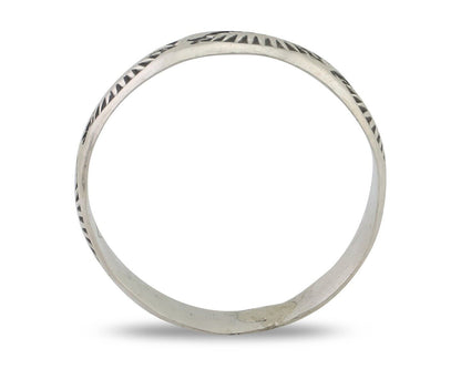 Navajo Hand Stamped Band 925 Silver 5.0 mm Signed Larry Chavez Size 11.75 C.80's