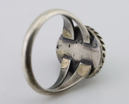 Navajo Ring 925 Silver Kingman Turquoise Native American Artist C.80's