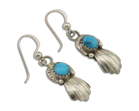 Navajo Earrings 925 Silver Blue Turquoise Artist Signed Kee Tsosie C.80's