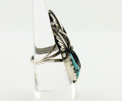 Navajo Ring 925 Silver Sleeping Beauty Turquoise Artist Signed DL C.80's