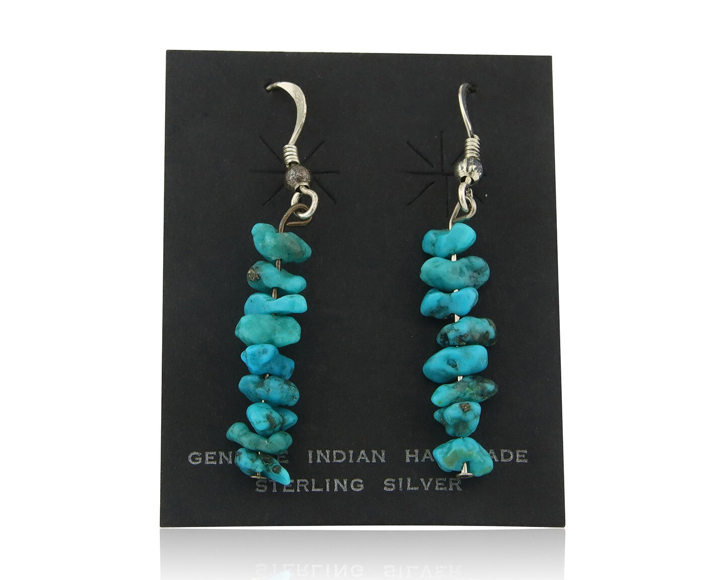 Navajo Dangle Earrings 925 Silver Natural Turquoise Native American Artist C80s