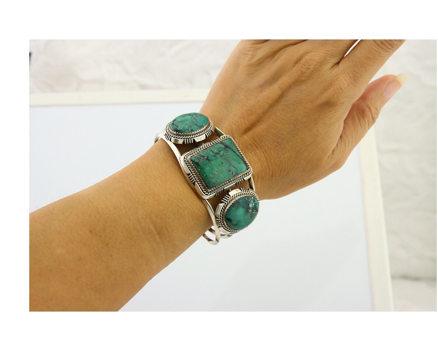 Navajo Bracelet 925 Silver Turquoise Cuff Artist Signed William Denetdale C.80's
