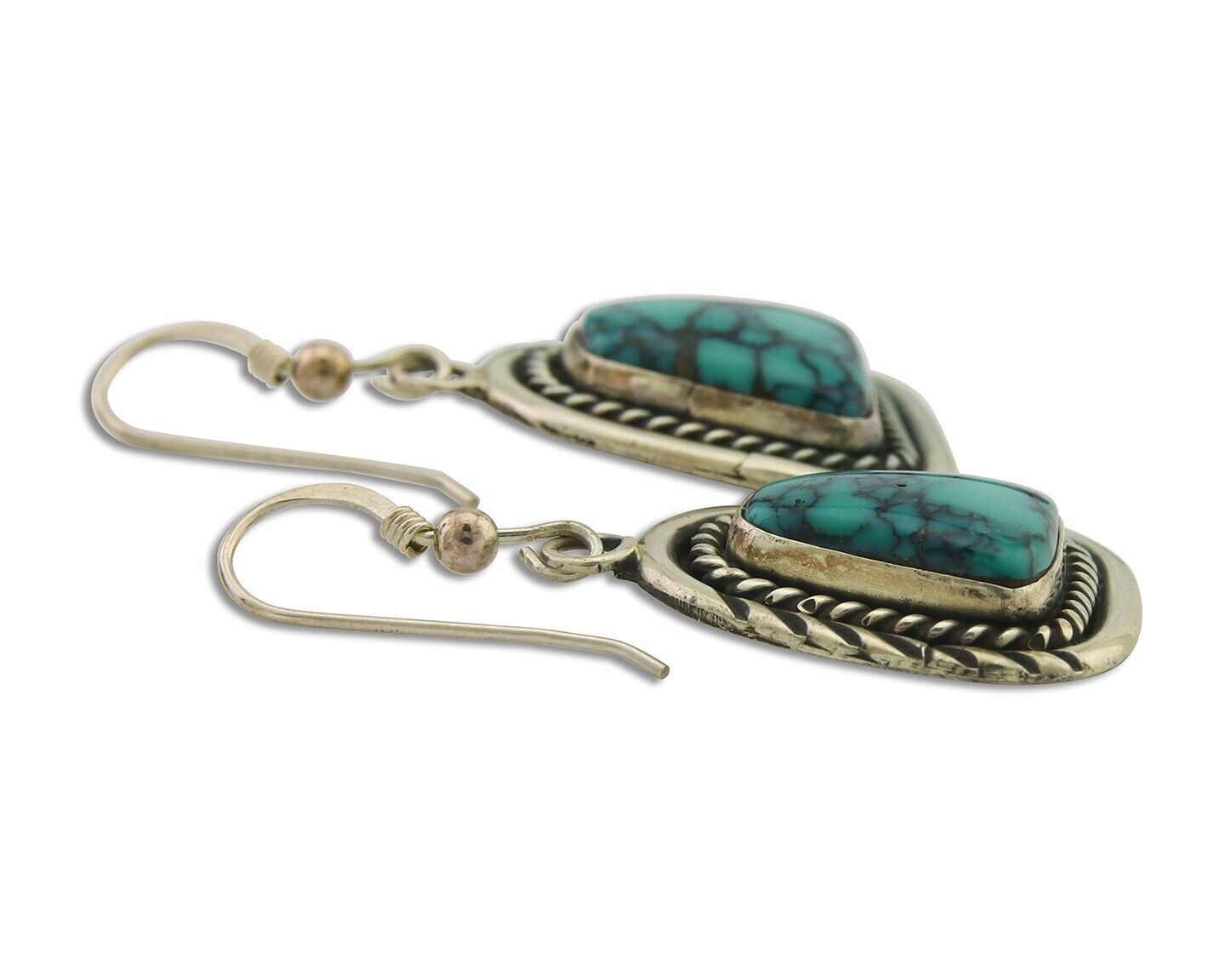 Navajo Earrings 925 Silver Natural Turquoise Artist Signed Sun West C80s