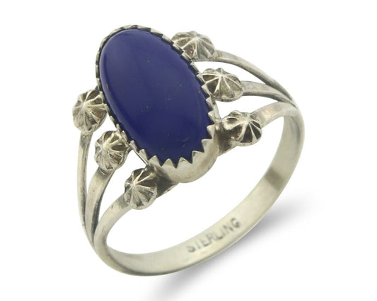 Navajo Ring 925 Sterling Natural Lapis Handmade Native Artist C.80's