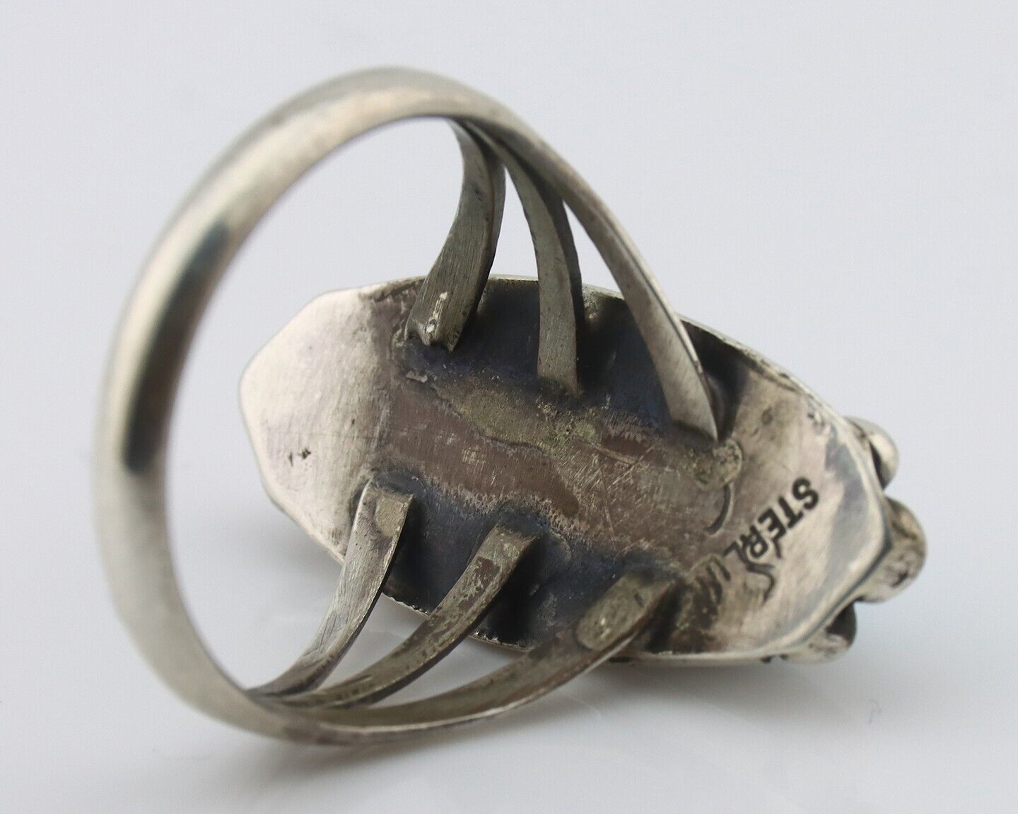 Navajo Ring .925 Silver Sleeping Beauty Turquoise Signed SkyStone Creations C80s