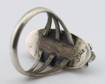Navajo Ring .925 Silver Sleeping Beauty Turquoise Signed SkyStone Creations C80s