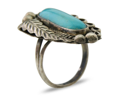 Navajo Ring .925 Sterling Blue Turquoise Artist Signed EK C.80's