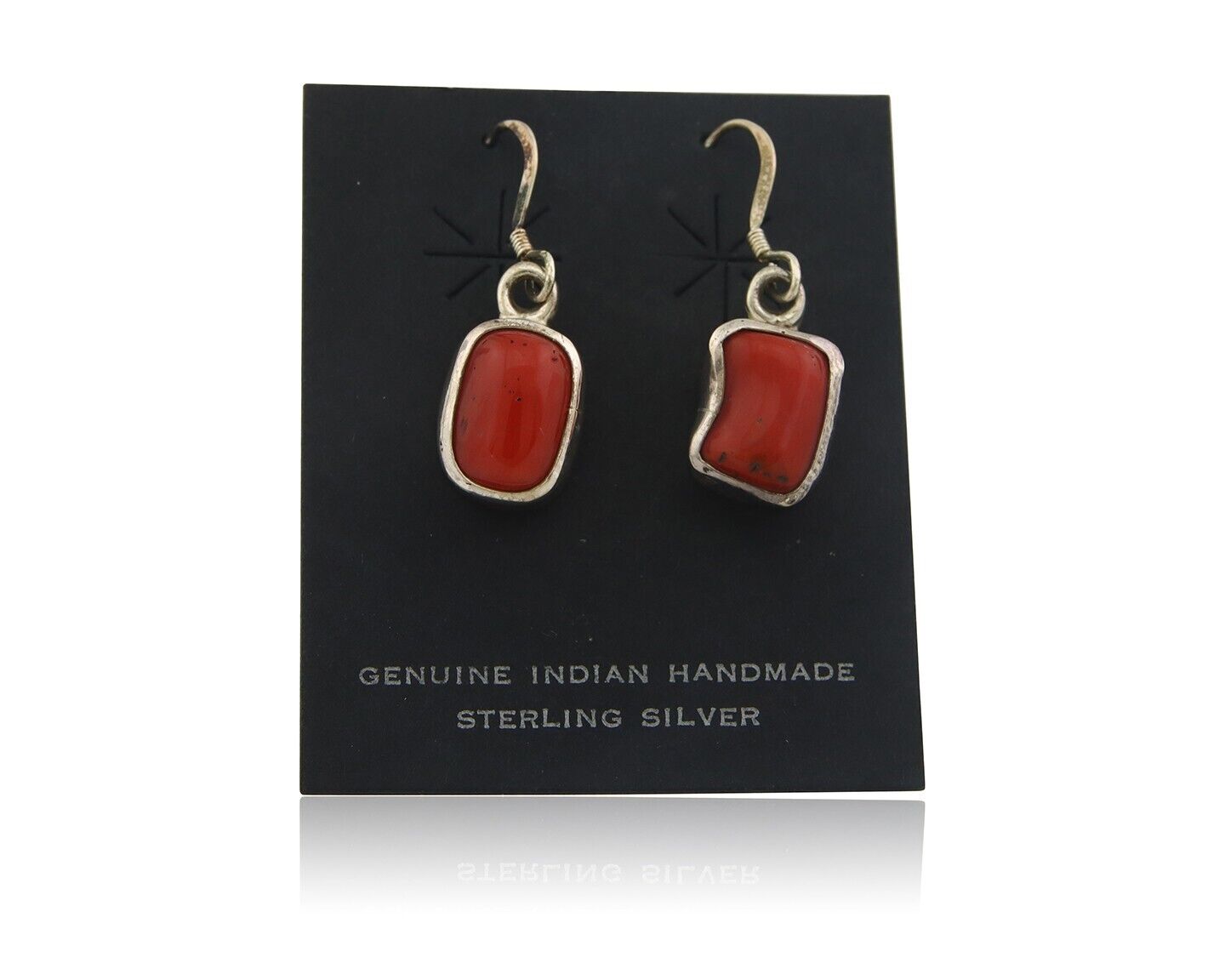 Navajo Earrings 925 Silver Natural Coral Native American Artist C.80's