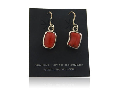 Navajo Earrings 925 Silver Natural Coral Native American Artist C.80's