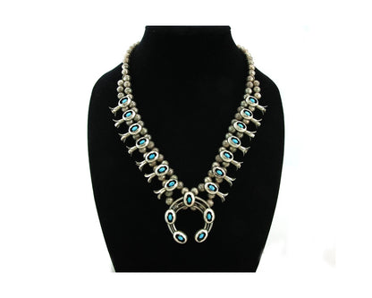Navajo Squash Necklace Set Sterling Silver Turquoise Vintage Signed Ray Begay