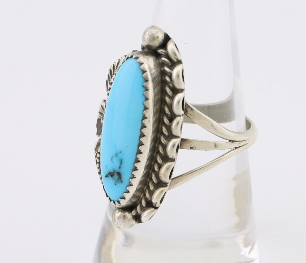 Navajo Ring 925 Silver Sleeping Beauty Turquoise Artist Signed SC C.80's