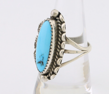Navajo Ring 925 Silver Sleeping Beauty Turquoise Artist Signed SC C.80's