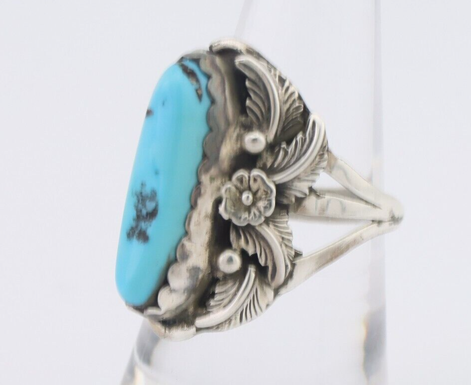 Navajo Ring 925 Silver Sleeping Beauty Turquoise Signed Julia Martinez C.80's