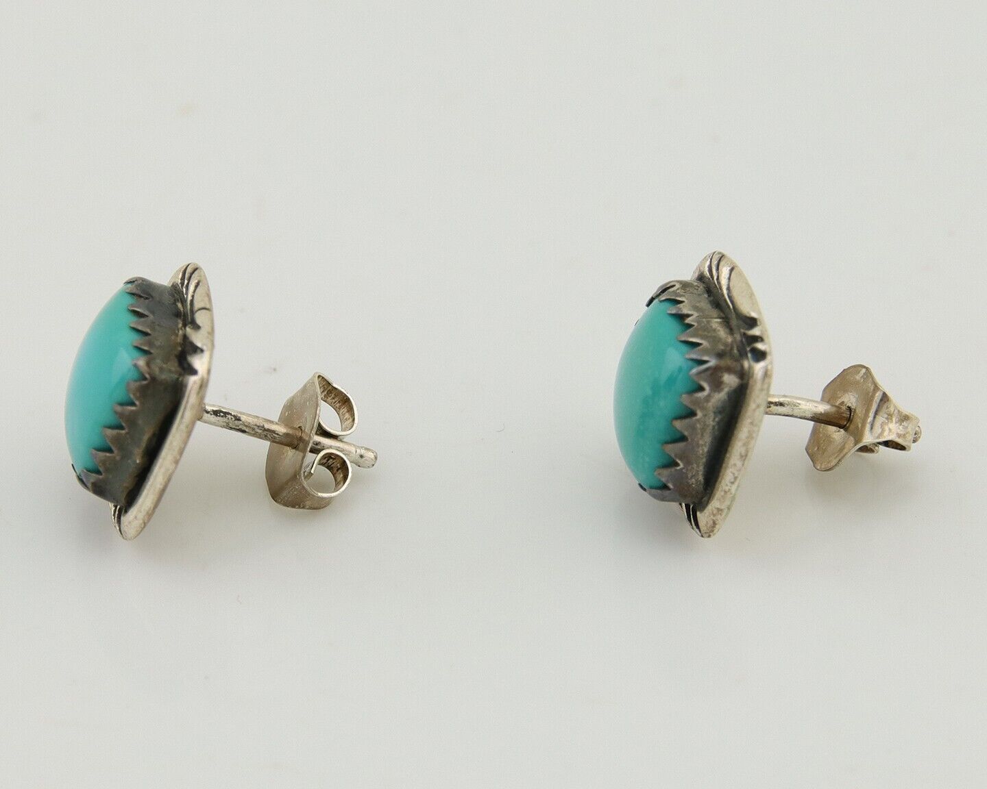 Navajo Hand Stamped Earrings 925 Silver Blue Turquoise Native Artist C.80's