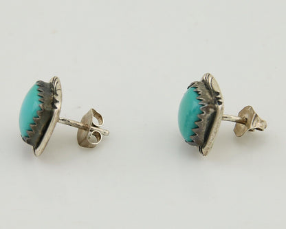 Navajo Hand Stamped Earrings 925 Silver Blue Turquoise Native Artist C.80's