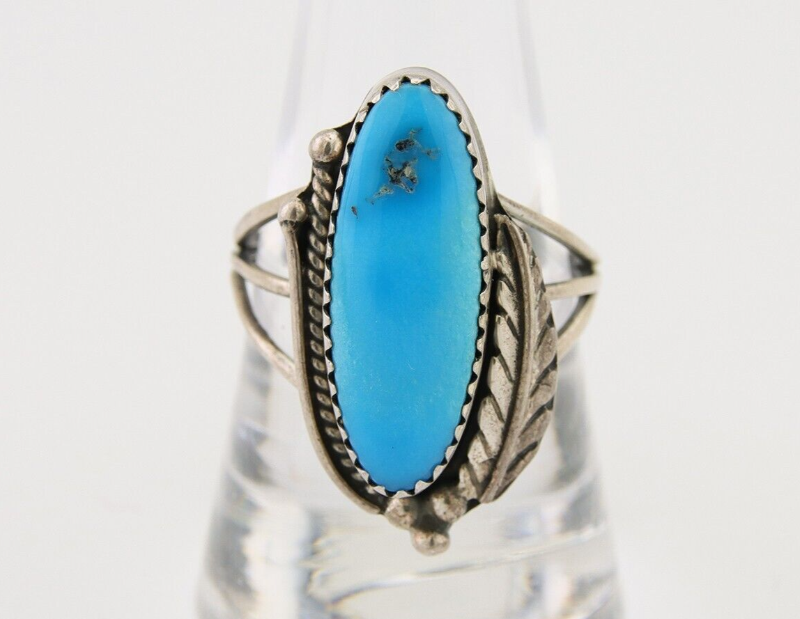 Navajo Ring 925 Silver Natural Slab Turquoise Artist Signed Circle JW C.80's