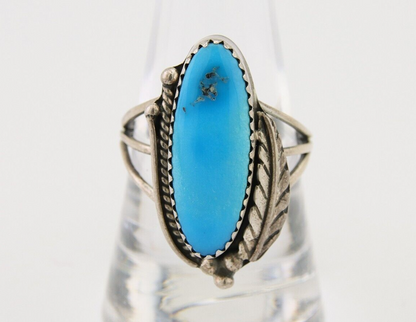 Navajo Ring 925 Silver Natural Slab Turquoise Artist Signed Circle JW C.80's