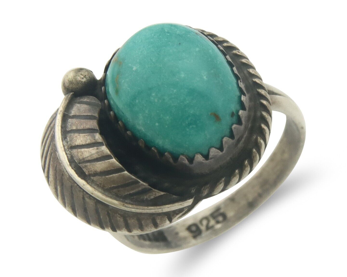 Navajo Ring 925 Sterling Natural Turquoise Native Artist C.80's Size 5.0