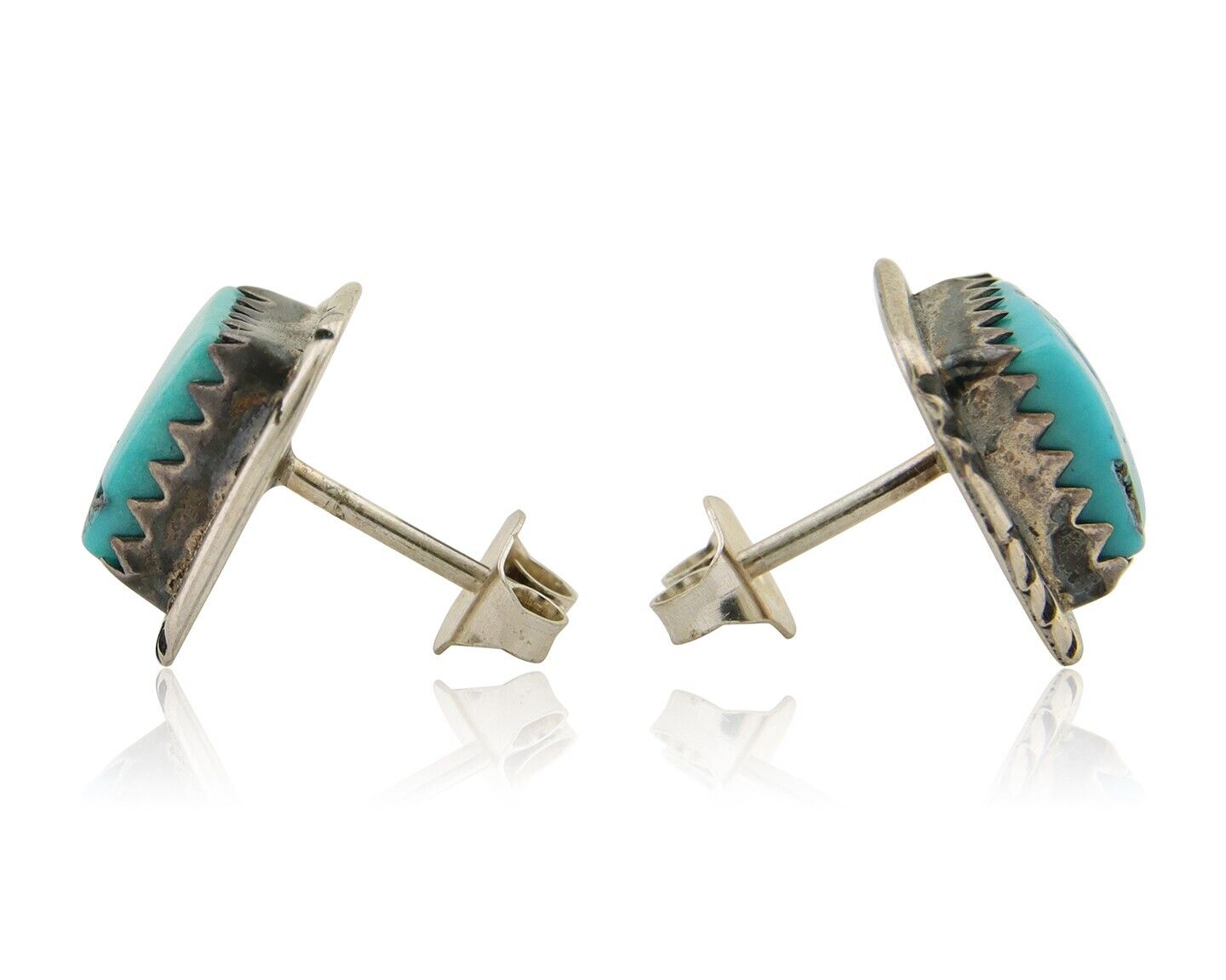 Navajo Hand Stampied Earrings 925 Silver Blue Turquoise Native Artist C.80's