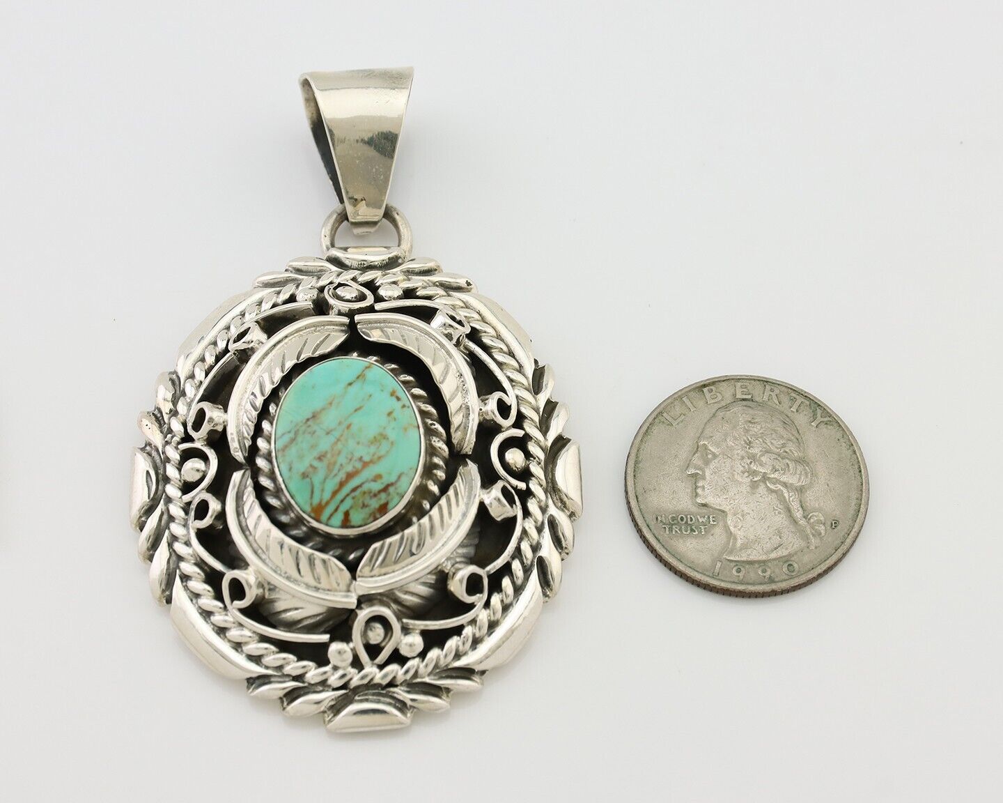 Navajo Pendant 925 Silver Kingman Turquoise Native American Artist C.80s