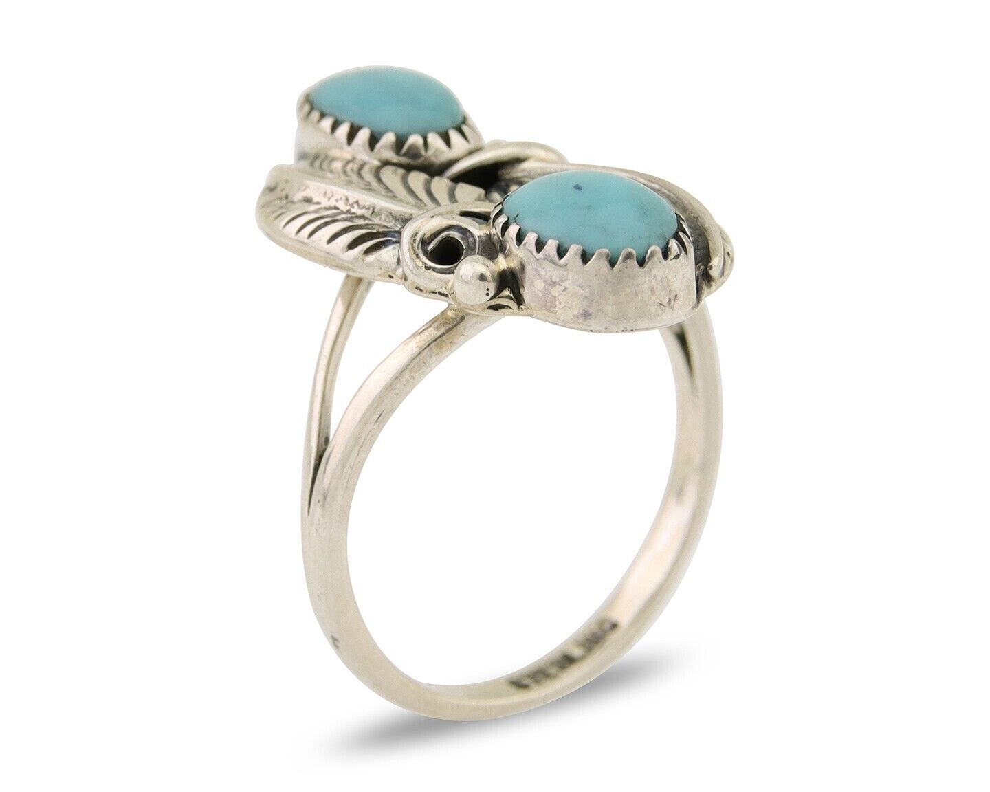 Navajo Ring 925 Silver Natural Slab Turquoise Artist Signed WR C.80's