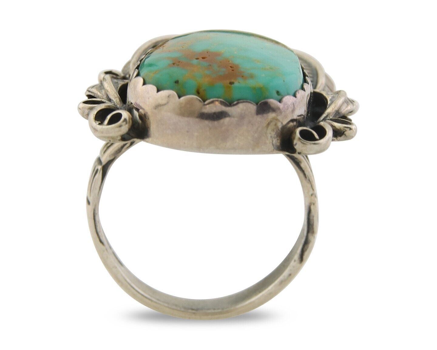 Navajo Ring 925 Sterling Natural Royston Turquoise Native Artist C.80's Size 7.0