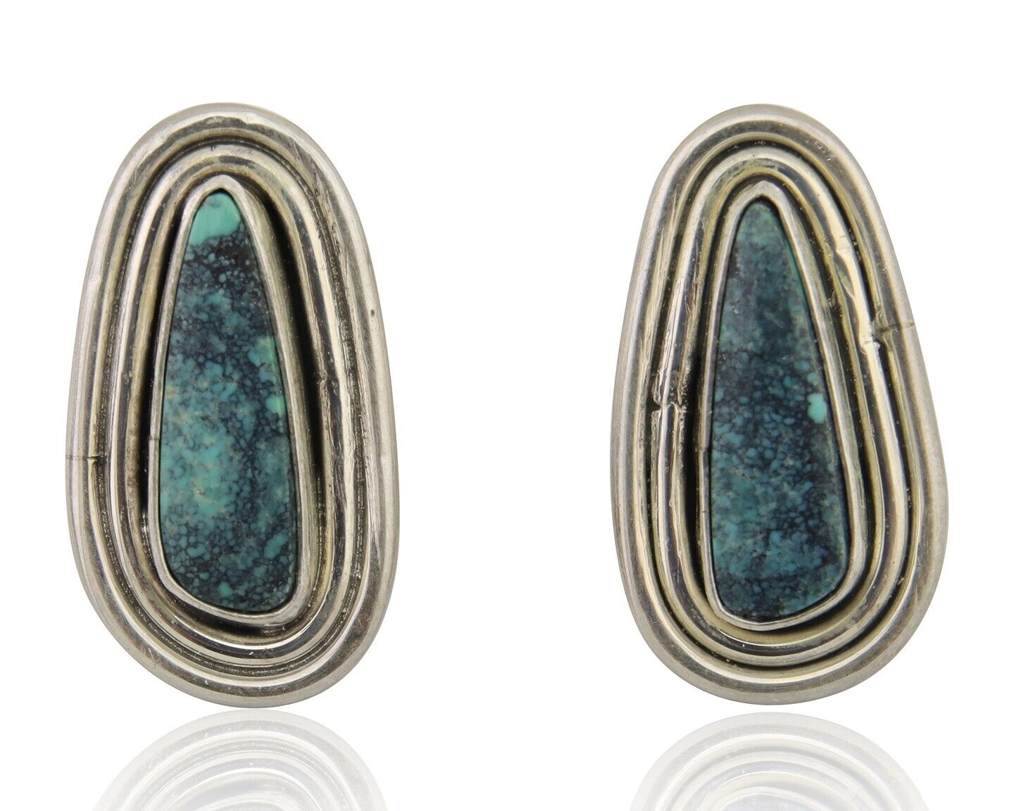Navajo Dangle Earrings 925 Silver Natural Turquoise Signed Tom Willeto C.80's